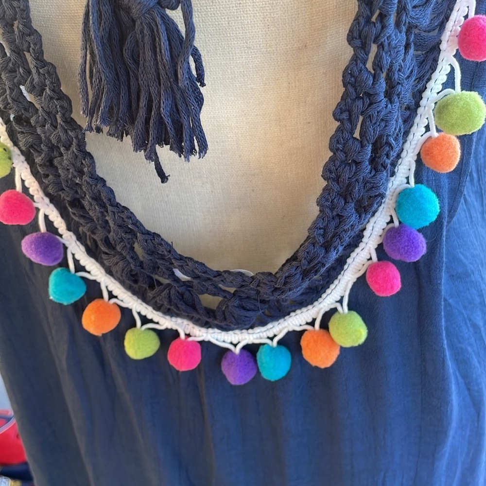 NWT Aloro‎ PomPom Crochet Gauzy Swimsuit Cover-up in Navy Size Medium - Picture 5 of 7